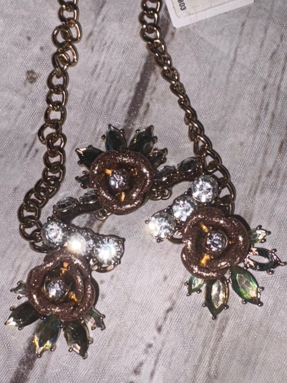 Betsey Johnson gold plated floral rhinestone studded necklace new!